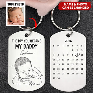Custom Baby Photo Sketch Line Art Father's Day Gift For New Dad, Husband - Personalized Keychain