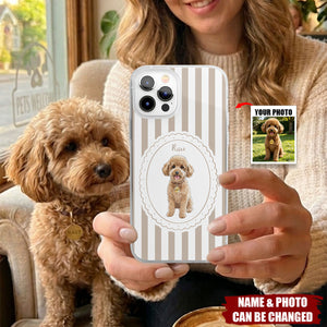 Custom Pet Portrait Watercolor Striped Pattern - Personalized Phone Case