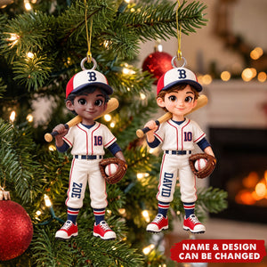Personalized Baseball Player Ornament, Custom Youth Baseball Christmas Gift For Son