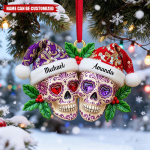 Christmas Dia de Los Muertos Skull Couple - Personalized Acrylic Ornament