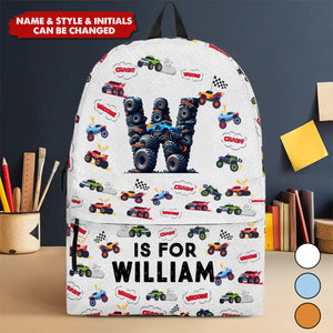 Monster Truck Astronaut Alphabet Gift For Kids - Personalized Kid Backpack