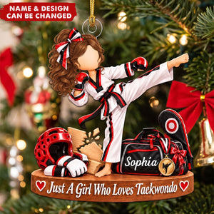 Personalized Taekwondo Girl Ornament, Custom Name Martial Arts Christmas Gift