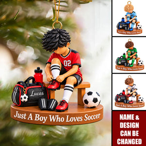 Personalized Soccer Player Christmas Ornament, Just A Boy Who Loves Soccer