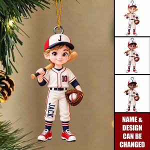 Personalized Baseball Player Ornament, Custom Youth Baseball Christmas Gift For Son