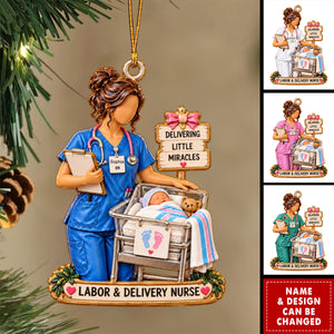 Personalized Labor And Delivery Nurse Christmas Ornament, Custom Name RN Keepsake