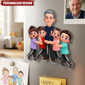 Grandpa Dad Hugging Kids Grandkids - Personalized Acrylic Fridge Magnet - Father's Day Gift For Grandpa, Dad