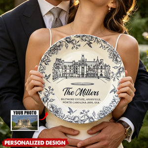 Custom Wedding Venue Photo, Toile Illustrated Venue Decor - Wedding Gifts For Couples - Personalized Ceramic Plate