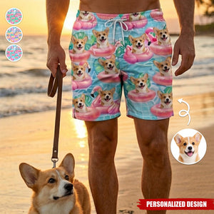 Custom Photo Tropical Hawaiian Aloha Men Beach Shorts - Personalized Summer Vacation And Travel Gifts For Dog Cat Lovers, Dog Dad And Mom, Cat Owners