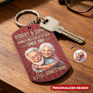 Custom Photo Caricature Vintage Annoying Each Other - Personalized Aluminum Keychain
