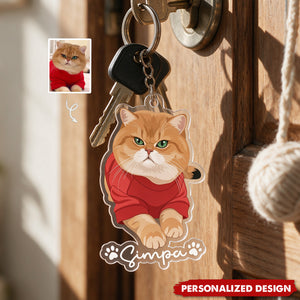 Custom Pet Portrait - Turn Photo Into Art, Gifts For Dog Lovers, Cat Lovers - Personalized Keychain