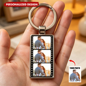 Custom Photo Metal Keychain – Personalized Wedding Anniversary Gift for Husband and Wife