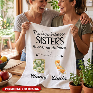Custom Long Distance Kitchen Towel - Personalized Best Friend Birthday Gifts For Women, Besties, Sisters, BFF - Partners In Fun