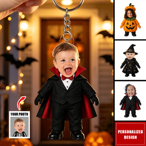 Custom Face Baby Halloween, Spooky Birthday Decor - Personalized Keychain