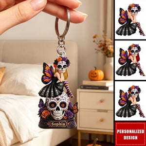 Sugar Skull Girl - Personalized Keychain - Halloween Decoration