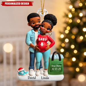 Personalized Baby On The Way Afro Couple Valentine's Day Ornament