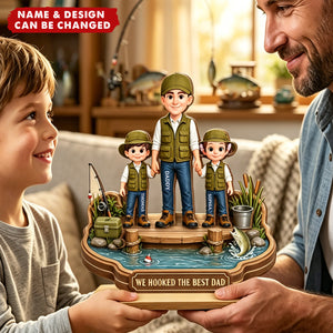 Dad's Little Fishing Partners - Personalized 2-Layered Wooden Plaque - Heartfelt Gift For Fishing Dad, Gift For Husband