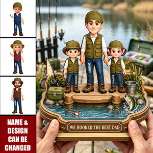 Dad's Little Fishing Partners - Personalized 2-Layered Wooden Plaque - Heartfelt Gift For Fishing Dad, Gift For Husband