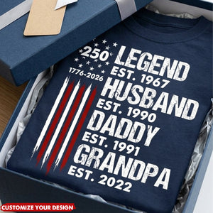 Proud Grandpa Legend Nation Flag American 250th Anniversary - Personalized Shirt - Father's Day Gift For Dad, Grandpa