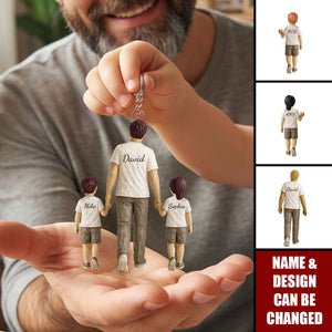 Sentimental Rustic Dad And Kids Walking - Personalized Acrylic Keychain- Heartfelt Father's Day Gift For Dad, Husband