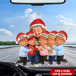 Grandma Hugging Grandkids - Personalized Car Ornament