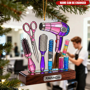 Personalized Hair Stylist Ornament, Hairdresser Christmas Gift, Salon Decor, Barber Ornament Keepsake