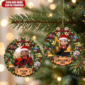 Little Boy Kid With Excavator - Personalized Ornament - Christmas Gift For Grandkids
