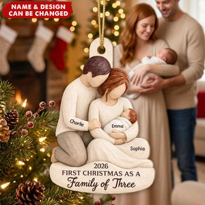 And Then There Were Three - Personalized Wooden Ornament - First Christmas Keepsake For New Parents