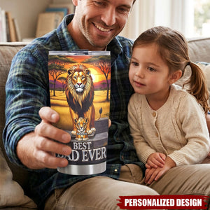 Lion Dad And Kid - Personalized Tumbler - Father's Day Gifts For Dad