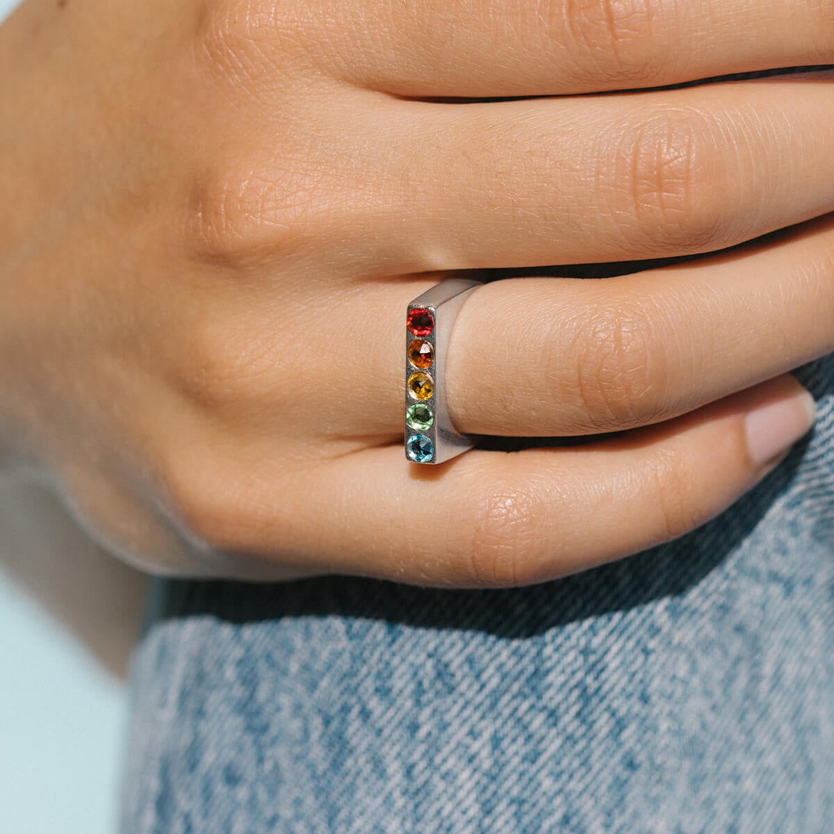 Pavé Rainbow Signet Ring