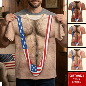 3D Hairy Body Swimsuit For For Men, Funny Patriotic - Personalized Shirt