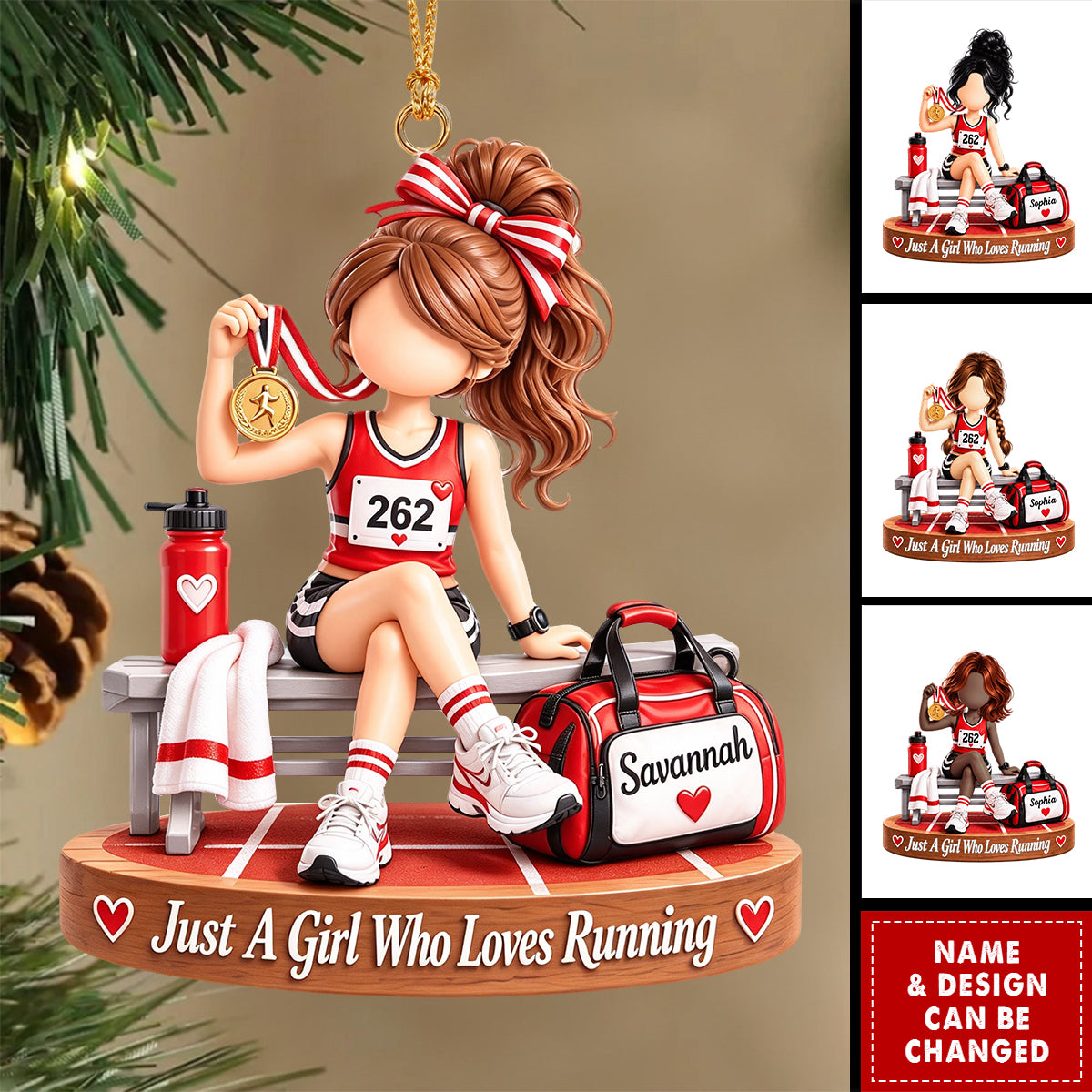 Personalized Running Ornament, Custom Name Gift For Runner Girl