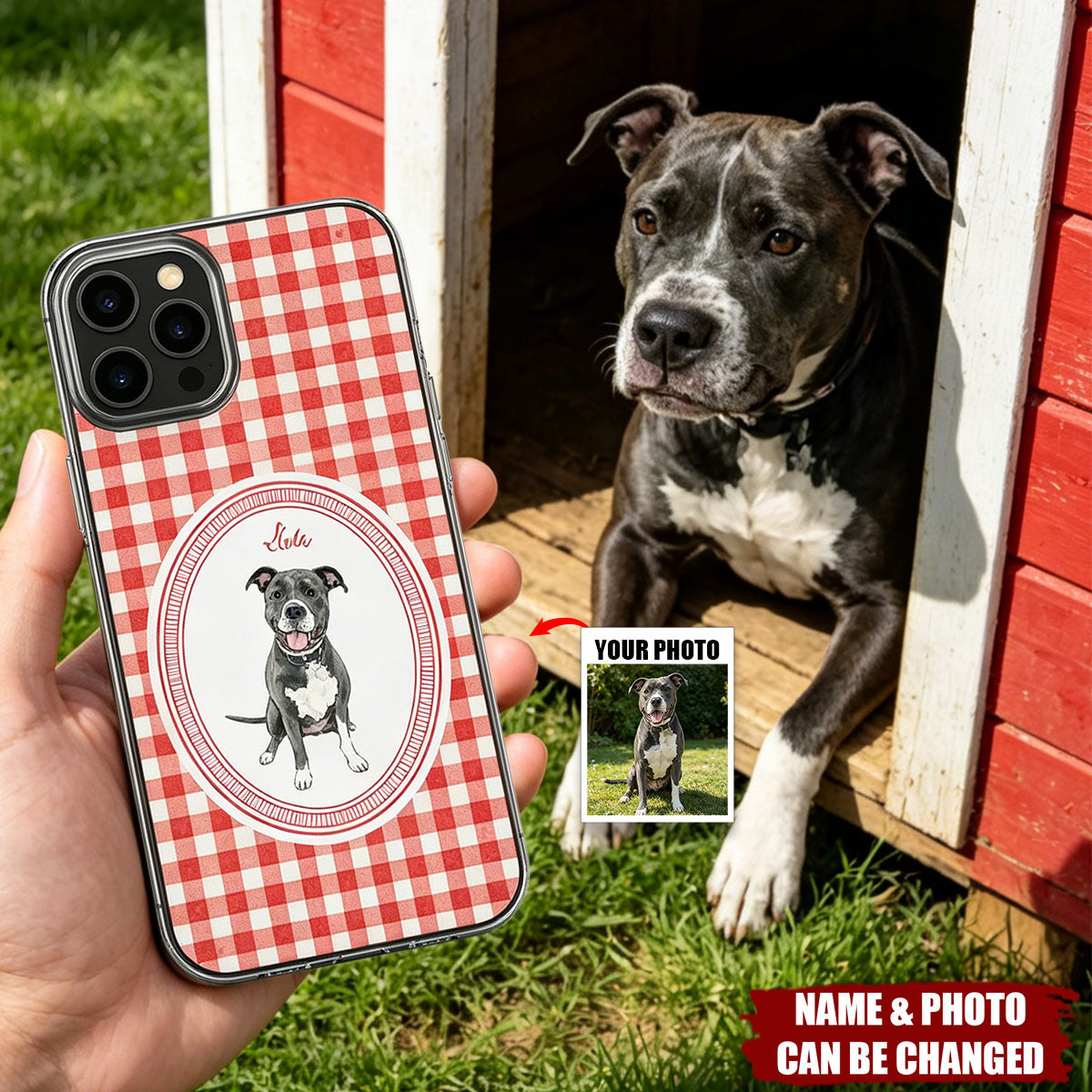 Custom Pet Portrait Watercolor Striped Pattern - Personalized Phone Case