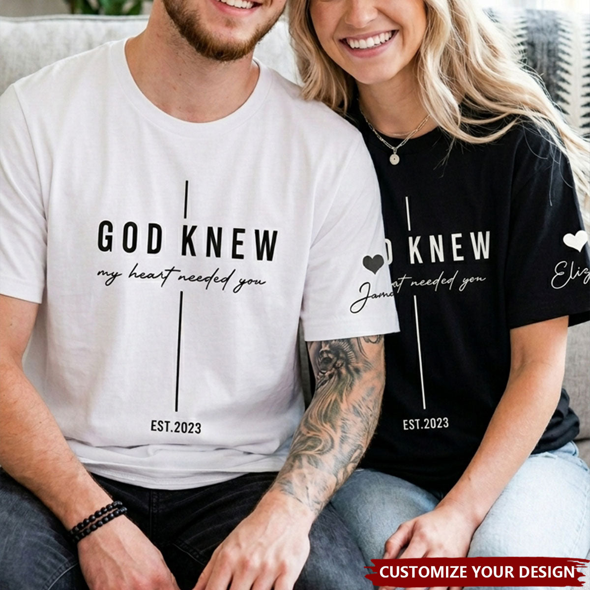 Christian Couple Matching Shirts Marriage God Knew My Heart Needed You - Personalized Shirt
