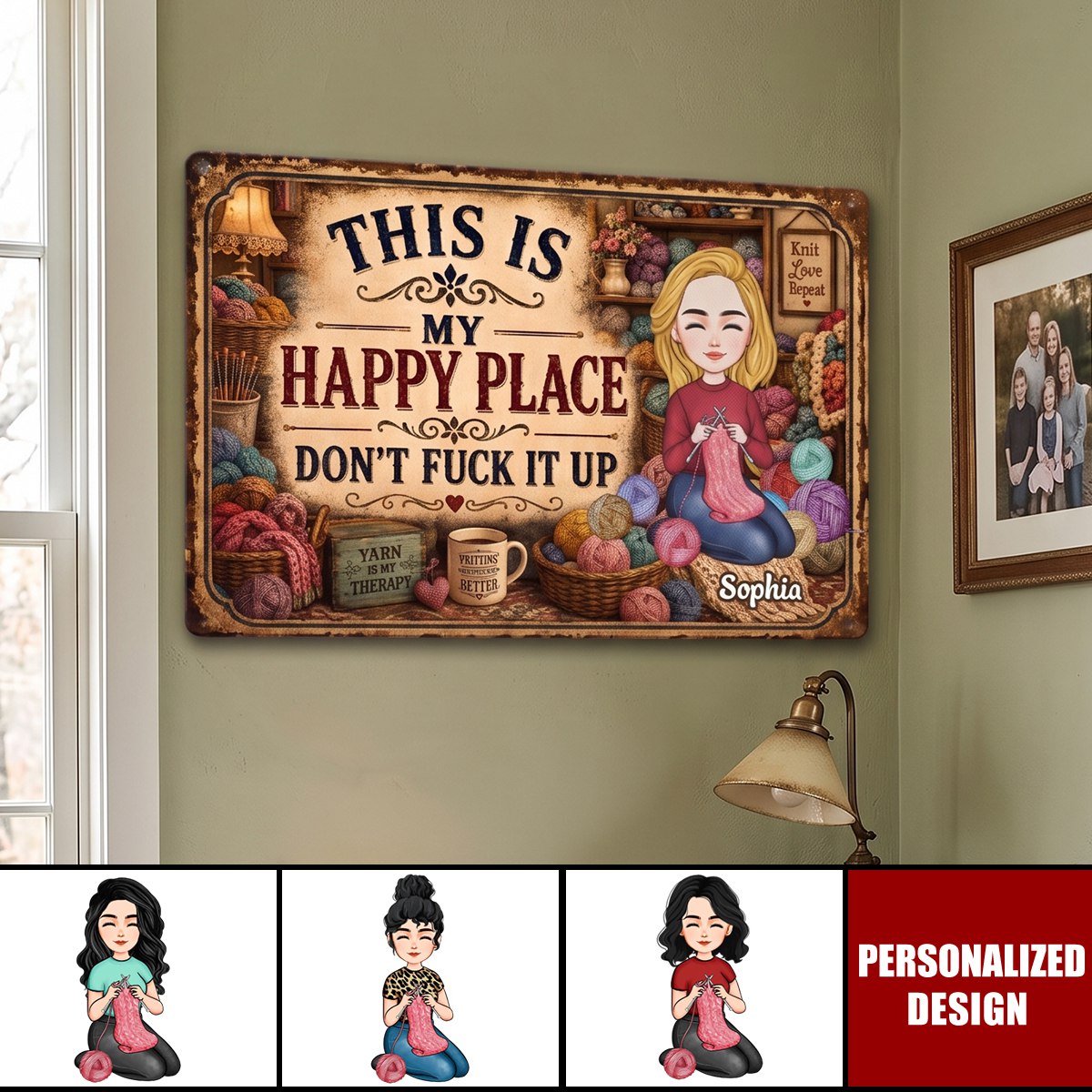 This Is My Happy Place - Funny Metal Sign For Crochet, Knitting Lovers - Personalized Metal Sign
