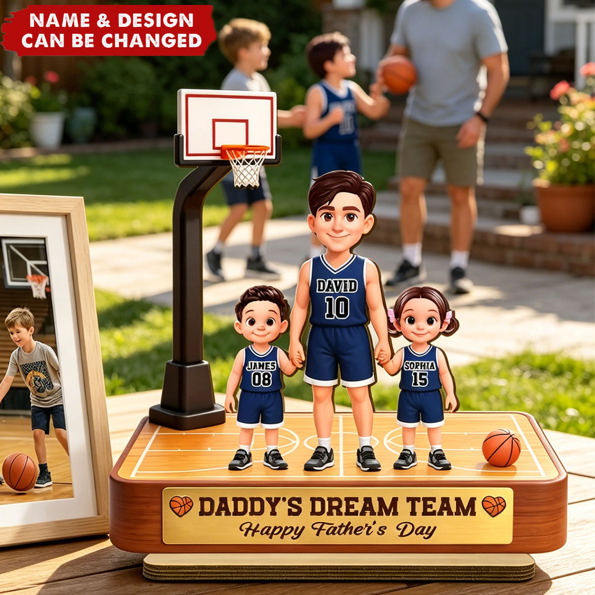 Basketball Daddy's Dream Team - Personalized 2-Layered Wooden Plaque - Father's Day Gift For Dad, Husband