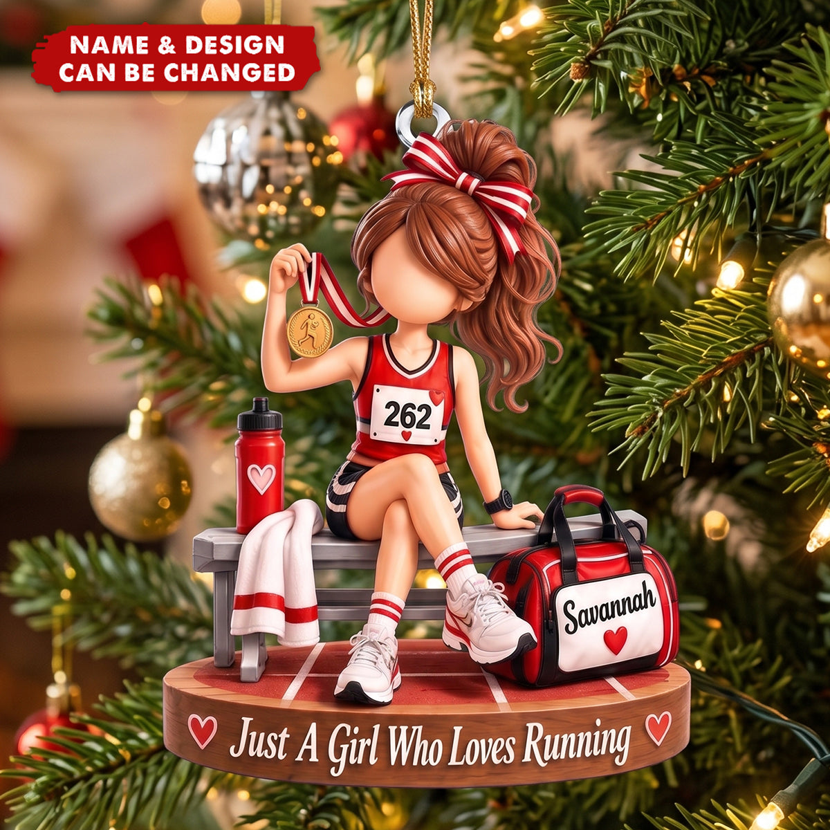 Personalized Running Ornament, Custom Name Gift For Runner Girl