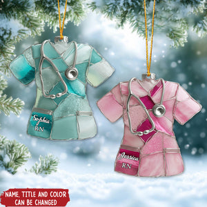 Sea Glass Nurse Scrub - Personalized Christmas Acrylic Ornament
