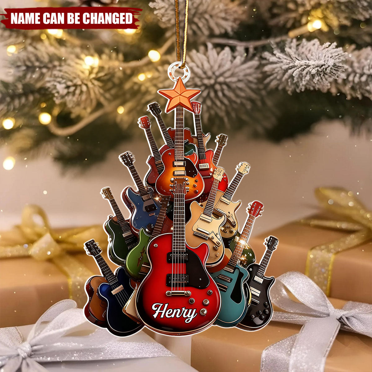 Custom Electric Guitar Tree Ornament, Personalized Musician Christmas Decor