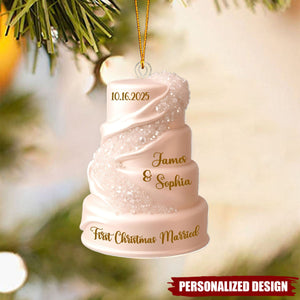 Just Married Keepsake, Wedding Cake FLAT Ornament - Personalized Acrylic Custom Shape Ornament
