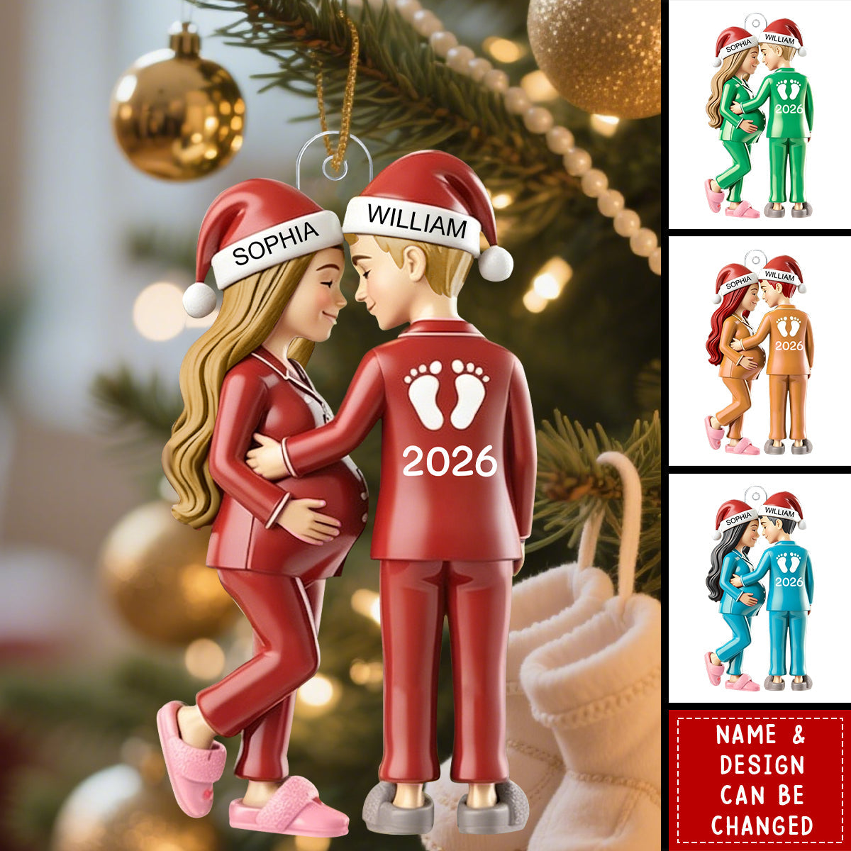 Custom Baby Bump Christmas Keepsake Ornament, 2026 Future Baby Ornament, Pregnancy Reveal Gift for Expecting Couple