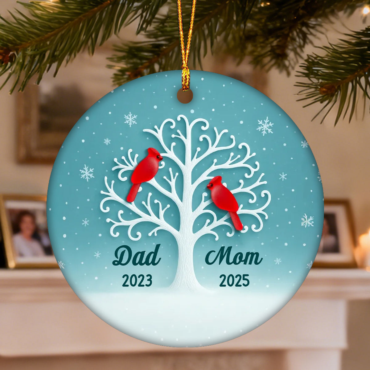 3D Sea Glass Effect Cardinal Memorial Tree - Personalized Ceramic Ornament