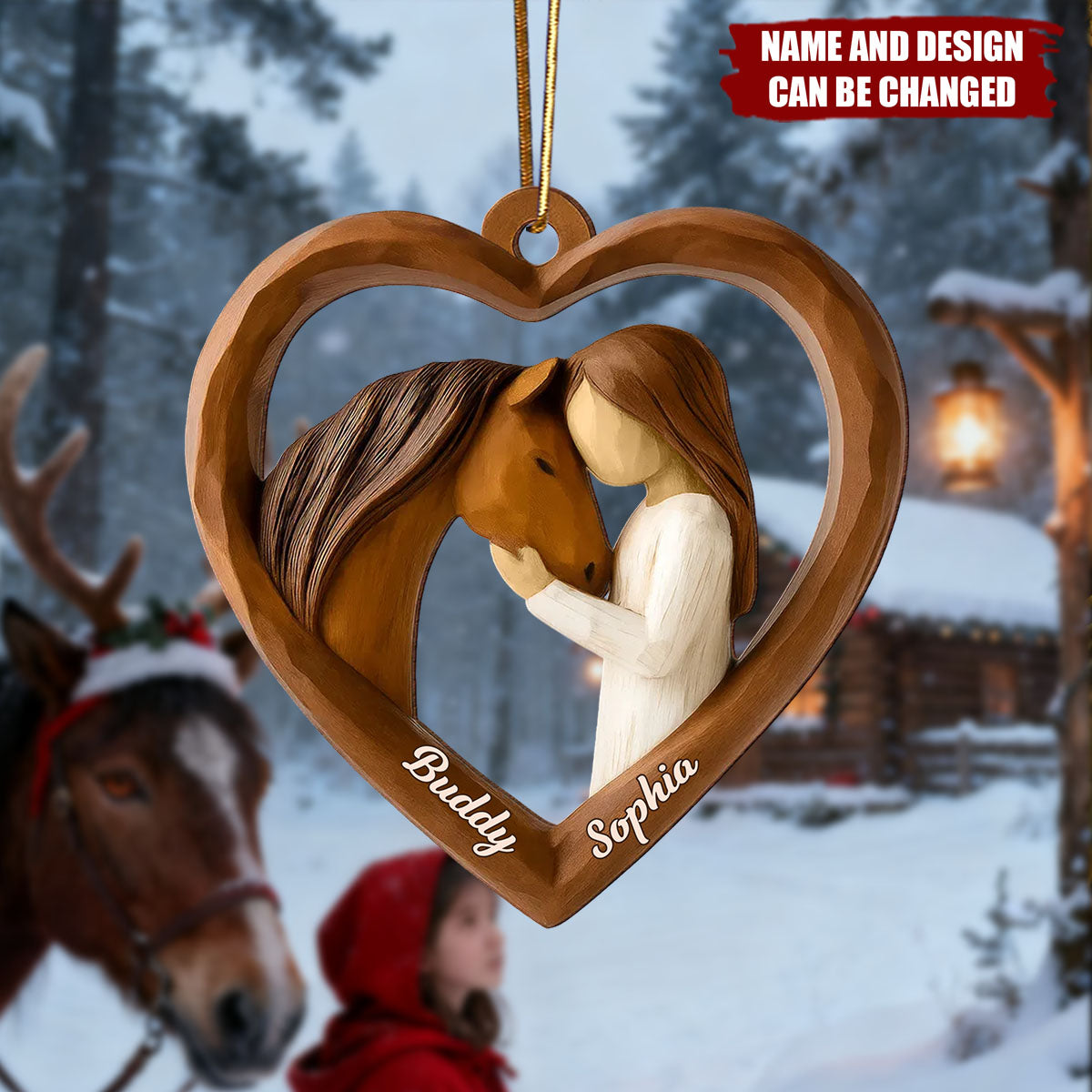 3D Wooden Effect Girl & Her Horse - Personalized Wooden Ornament