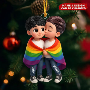 Pride Month LGBT Couple Love Is Love Personalized Acrylic Christmas Ornament