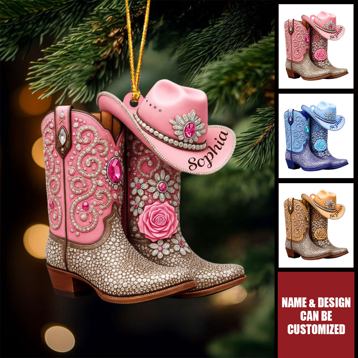 Cowgirl Boots - Personalized Acrylic Christmas Ornament