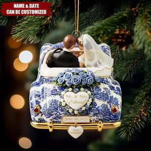 Just Married Toile de Jouy - Personalized Acrylic Ornament, Wedding Gifts For Couple