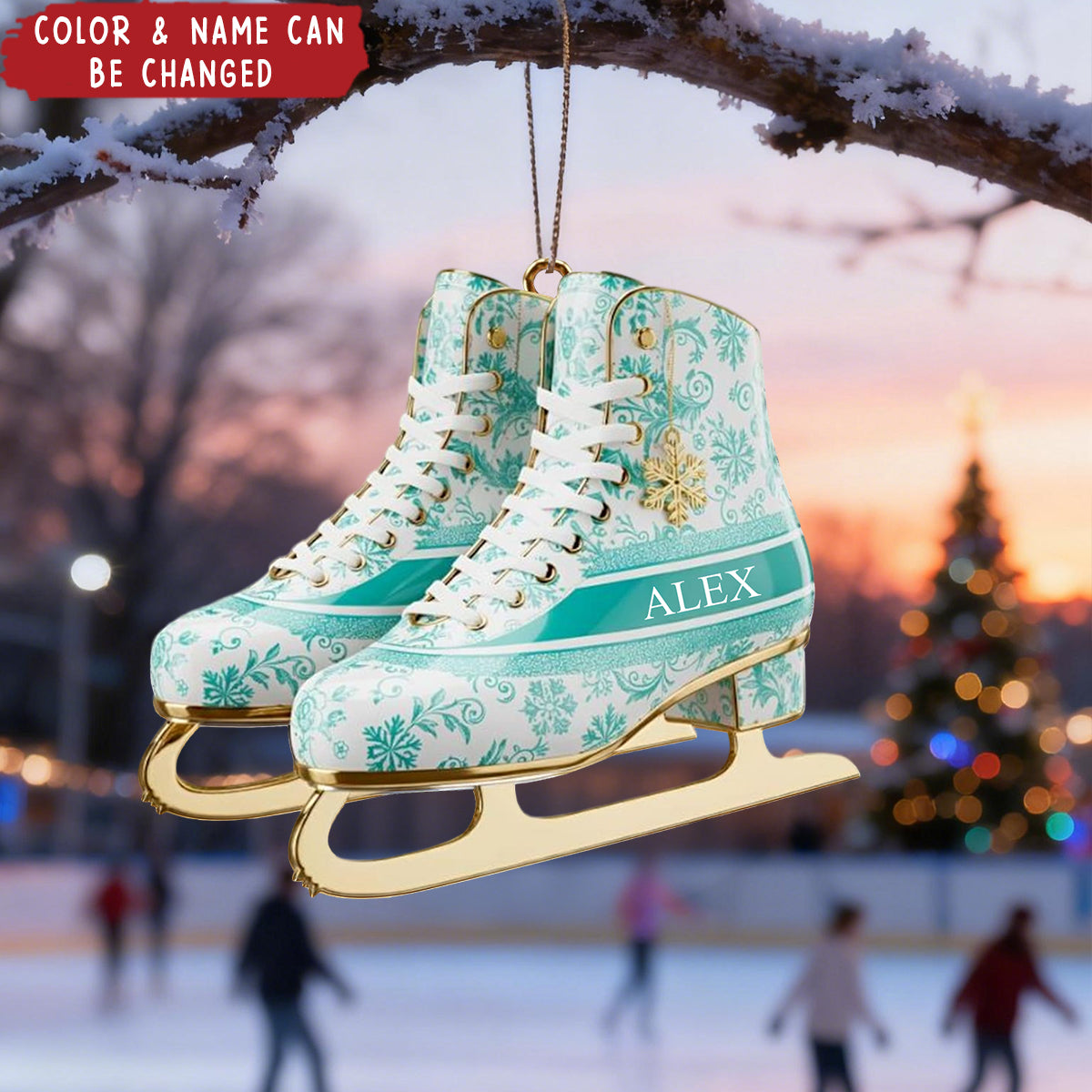 Personalized Winter Skating Toile de Jouy Christmas Ornament, Gifts For Ice Skating Lovers, Winter Skating Decor, Gift For Ice Skater