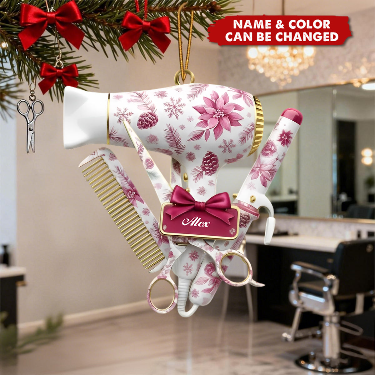 Personalized Hairstylist Christmas Acrylic Ornament, Hair Stylist Hanging Decor Gift, Tis The Season Presents Hairdresser