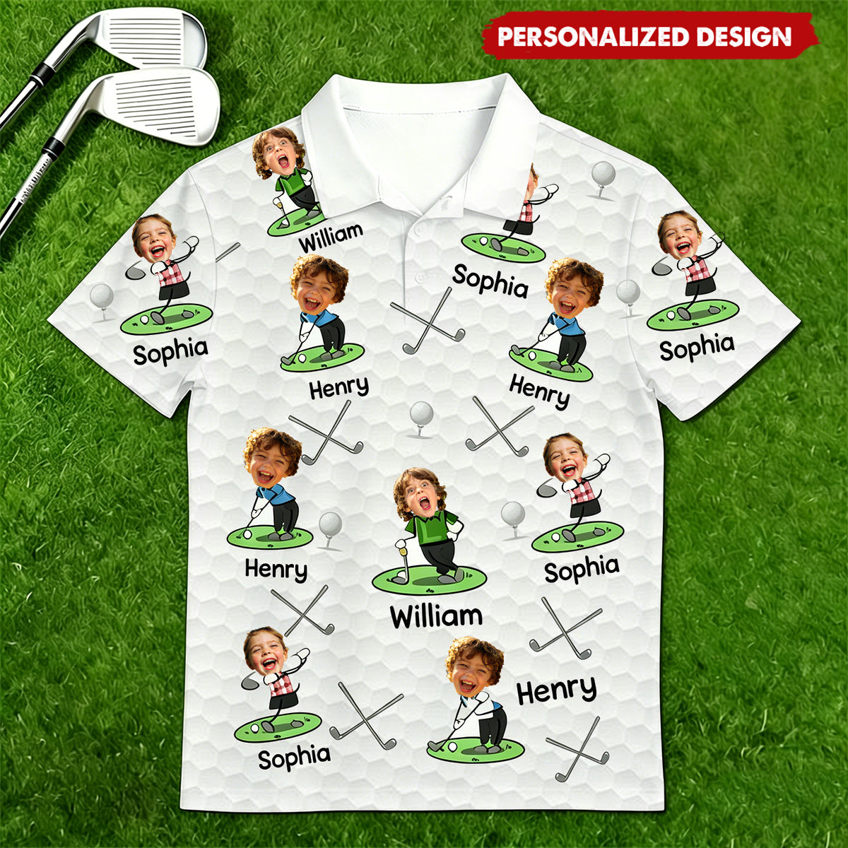Father's Day Gifts, Golf Lovers Golf Dad Custom Funny Face - Personalized Photo Polo Shirt