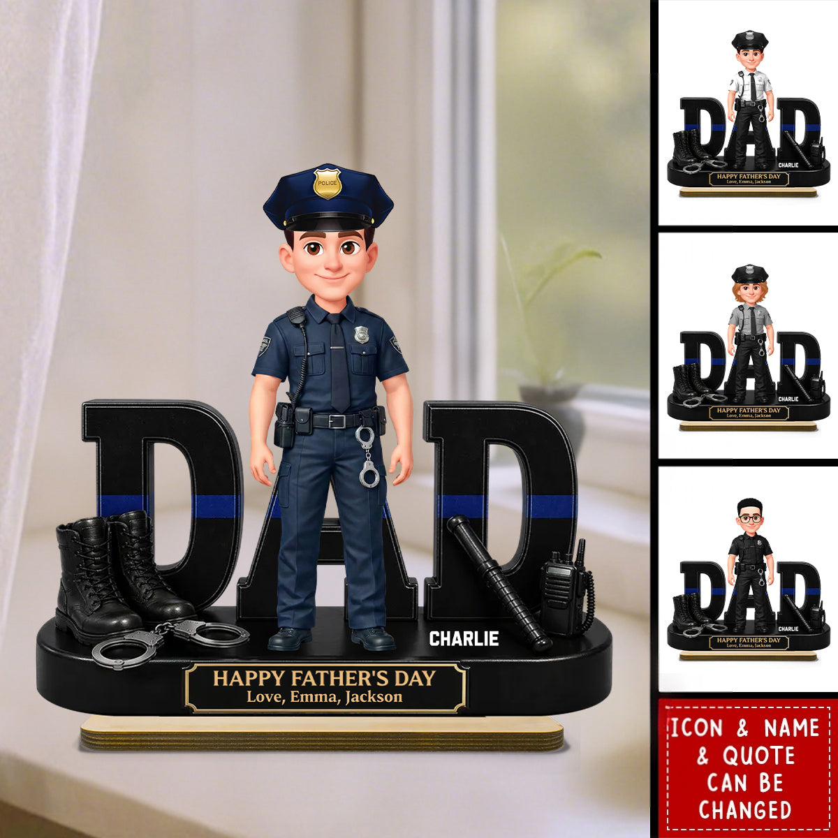 Proud American Police Officer Dad - Personalized 2-Layered Wooden Plaque - Father's Day Gift For Dad
