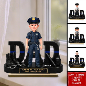 Proud American Police Officer Dad - Personalized 2-Layered Wooden Plaque - Father's Day Gift For Dad